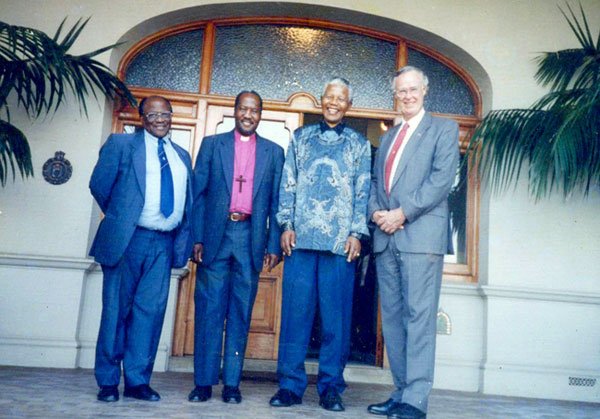 Durban, 1996: Michael Cassidy worked with Mandela, along with Bishop Matthew Makhaye and Bishop Mmutlanyane Mogoba on Project Ukuthula, (Zulu for 'peace'). Twenty people were dying daily in KwaZulu-Natal in the conflict between the ANC and IFP. This was threatening the holding of the province’s first Provincial Elections. 'We politicians cannot fix this thing', confessed Mandela, 'maybe you church people can do it.' With God’s help, Project Ukuthula in six weeks brought the death rate down to zero and peaceful elections were held in KwaZulu-Natal. Durban, 1996: Michael Cassidy worked with Mandela, along with Bishop Matthew Makhaye and Bishop Mmutlanyane Mogoba on Project Ukuthula, (Zulu for 'peace'). Twenty people were dying daily in KwaZulu-Natal in the conflict between the ANC and IFP. This was threatening the holding of the province’s first Provincial Elections. 'We politicians cannot fix this thing', confessed Mandela, 'maybe you church people can do it.' With God’s help, Project Ukuthula in six weeks brought the death rate down to zero and peaceful elections were held in KwaZulu-Natal.